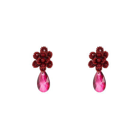 Oorbellen E55222-3 Flower stud dangle burgundy - Day&Eve