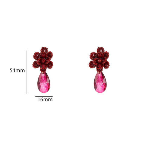 Oorbellen E55222-3 Flower stud dangle burgundy - Day&Eve