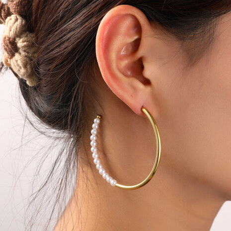 Oorbellen E56200-2 Round pearl hoop goud - Day&Eve