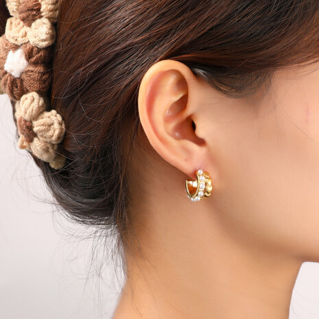 Oorbellen E56198-2 Double pearl hoop goud - Day&Eve