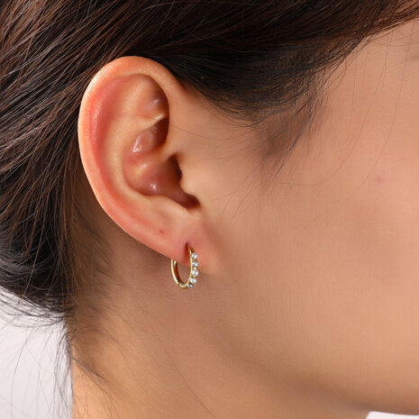 Oorbellen E56093-2 Pearl hoop goud - Day&Eve
