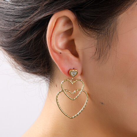 Oorbellen E56371-2 Triple hearts dangle goud - Day&Eve