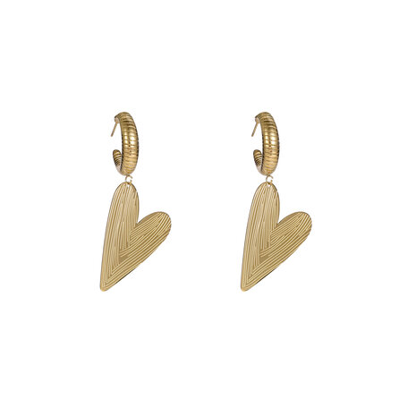 Oorbellen E56273-2 Striped heart dangle goud - Day&Eve