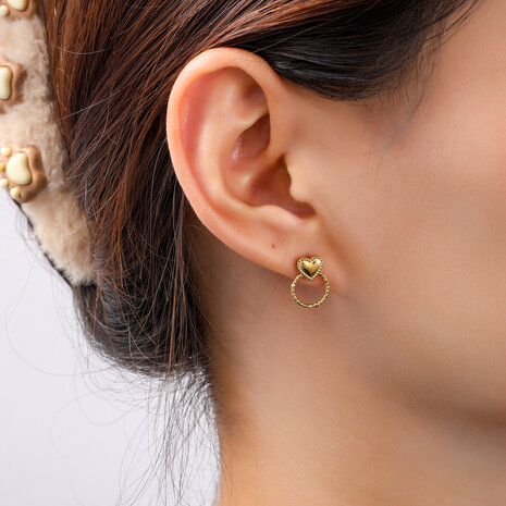 Oorbellen E56417-2 Heart round stud goud - Day&Eve