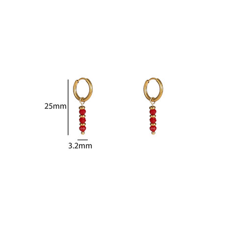 Oorbellen E56143-5 Triple bead hoop burgundy goud - Day&Eve