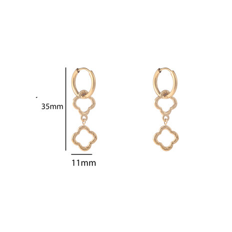 Oorbellen E56110-2 Dubbele klavertjes hoop goud - Day&Eve