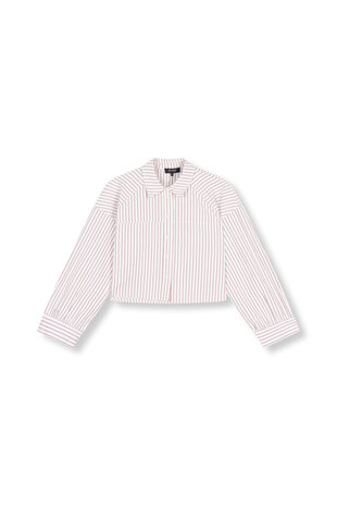 Oversized korte blouse streepjes Sadie bordeaux rood - Refined Department