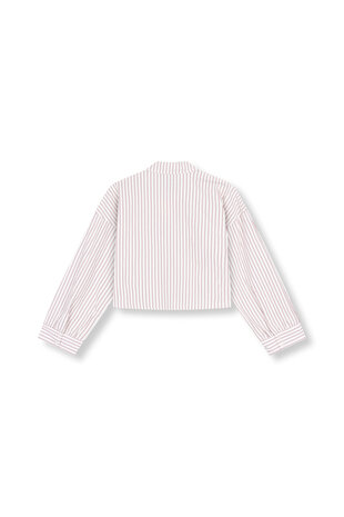 Oversized korte blouse streepjes Sadie bordeaux rood - Refined Department