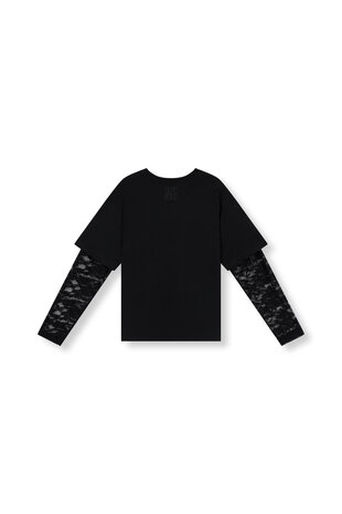 T-shirt met kanten mouwen Teddy zwart - Refined Department