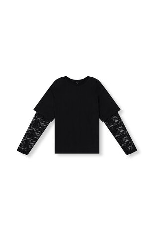 T-shirt met kanten mouwen Teddy zwart - Refined Department