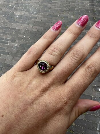 Steentje twisted Droplet stone Amethyst 12,5 mm goud TME7 - Melano