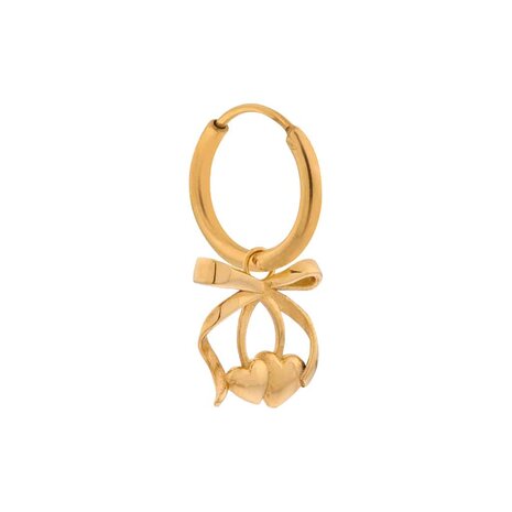 Oorbel per stuk LK407 cherry bow hoop goud - Label Kiki