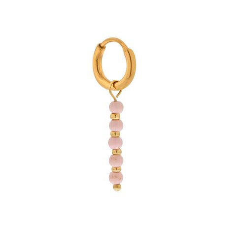 Oorbel per stuk LK413 pink dottie hoop goud - Label Kiki