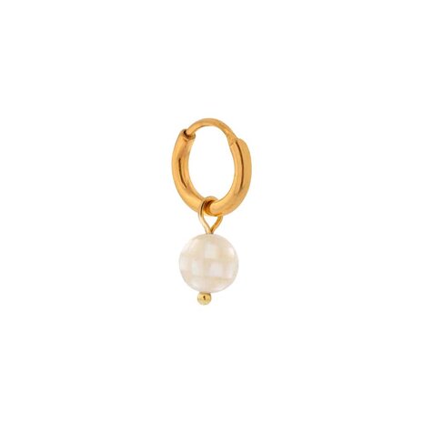 Oorbel per stuk LK432 Mother of pearls hoop goud - Label Kiki