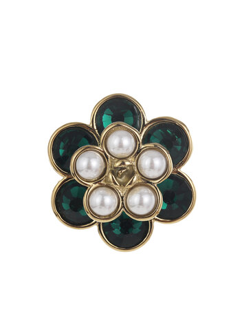Ring bloem met parels groen goud - Rose & Camellia