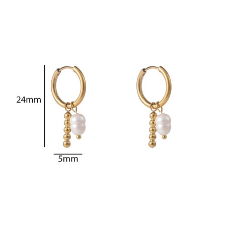 Oorbellen E56111-2 hanger parel met staafje hoop goud - Day&Eve