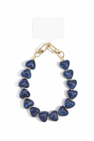 Telefoonkoord kort stenen hartjes donkerblauw