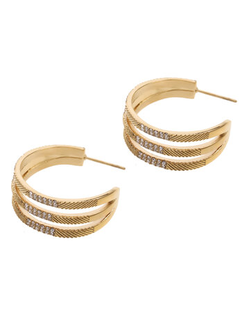 Oorbellen driedubbel steentjes goud - Rose & Camellia