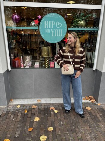 Vest gestreept bruin met parel knopen