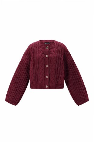 Vest gebreid met gouden knopen - bordeaux rood