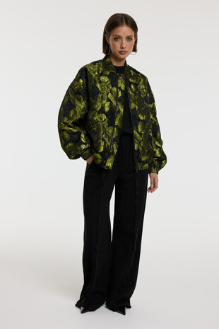 Bomber jacquard gebloemd Ash zwart/lime - Refined Department
