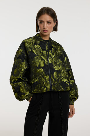 Bomber jacquard gebloemd Ash zwart/lime - Refined Department