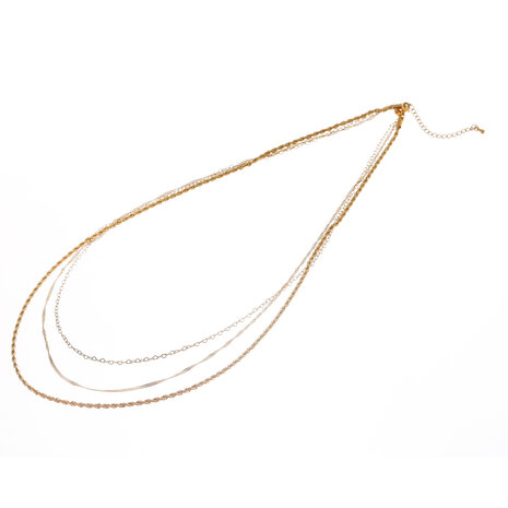 Driedubbele ketting N61303-2 met hartjes lang goud - ​​​​​​​Day&Eve