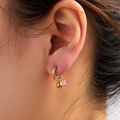 Oorbellen E61144-5 roze en goud kraaltje goud - Day&Eve