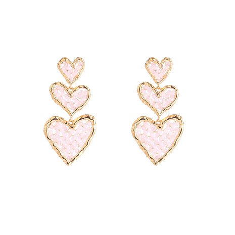 Oorbellen E60080-2 drie hartjes met poeder roze kralen goud - Day&Eve