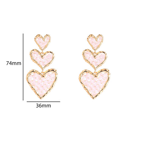 Oorbellen E60080-2 drie hartjes met poeder roze kralen goud - Day&Eve