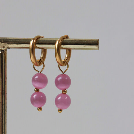 Oorbel per stuk K.SH.369.1 Pink cat eye goud - Label Kiki