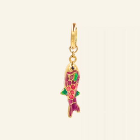 Oorbel Tiny Fish multicolor goud p/st. - Mable