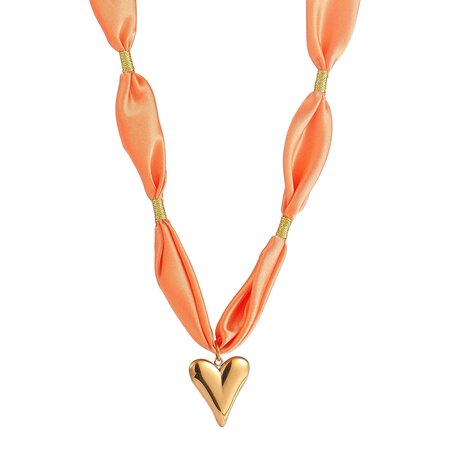 Ketting stof N61456-2 hartje oranje goud - Day&Eve
