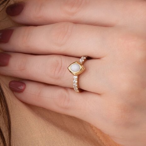 Steentje Victorian Gem White Jade goud TMH3 twisted  - Melano