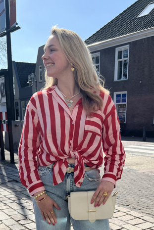 Blouse gestreept rood roze