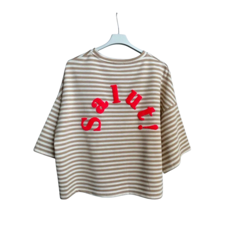 T-shirt Salut! gestreept beige creme