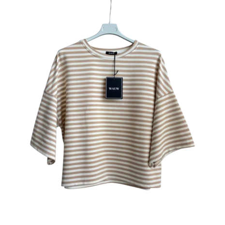 T-shirt Salut! gestreept beige creme
