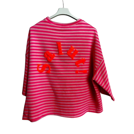 T-shirt Salut! gestreept roze