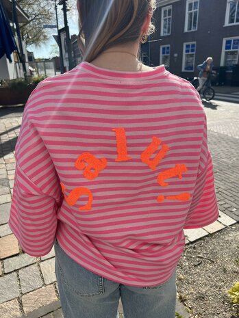 T-shirt Salut! gestreept roze