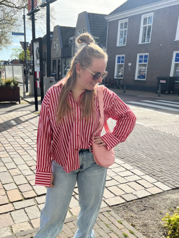 Blouse Iconic gestreept rood roze