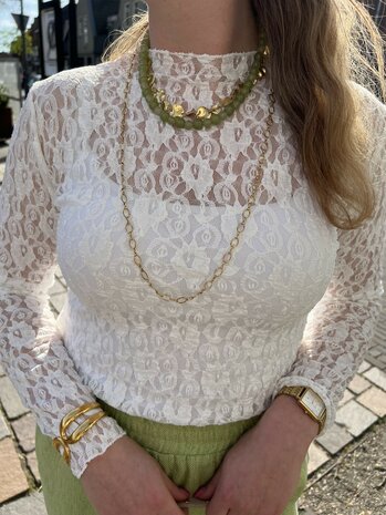 Kanten top met lange mouwen wit