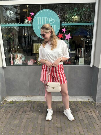 Short gestreept rood roze