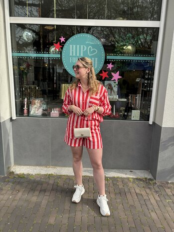 Blouse gestreept rood roze