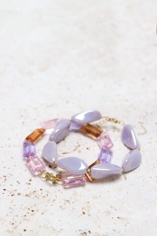 Armband K.EX.68.1 lilac stones goud - Label Kiki