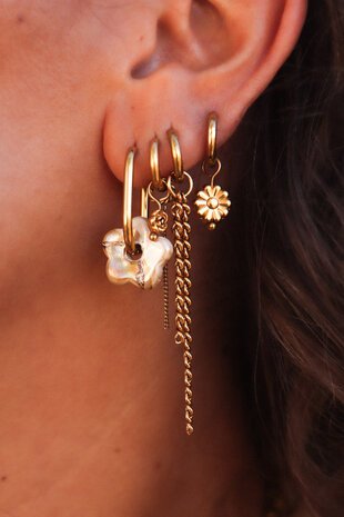 Oorbel per stuk K.SH.410.1 Double long chain goud - Label Kiki