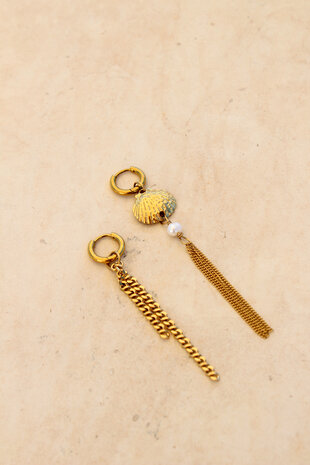 Oorbel per stuk K.SH.415.1 Long shell goud - Label Kiki