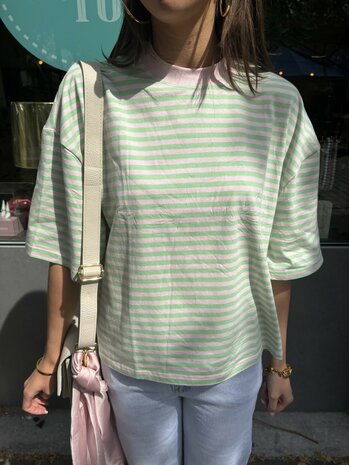 T-shirt gestreept lichtroze/lichtgroen