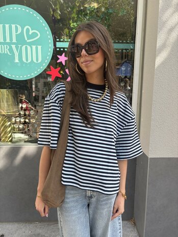 T-shirt gestreept lichtblauw/navy