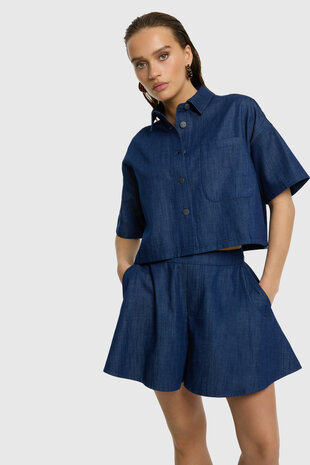 Denim top oversized Adeline donkerblauw - Refined Department