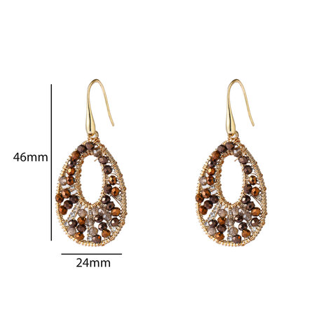 Oorbellen E65063-2 druppels met bruine kraaltjes goud - Day&Eve